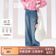 紫涵（ZIHAN）【奶噗噗IP聯(lián)名】紫涵闊腿印花牛仔褲女秋季寬松純棉褲子 深牛仔藍-1 L