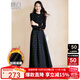 晚白【加絨款】爆款內搭保暖小黑裙2025秋冬款時(shí)尚長(cháng)裙顯瘦a字連衣裙 黑色 M