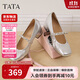 他她TATA女鞋甜心瑪麗珍鞋高跟粗跟小皮鞋羊皮單鞋子7ACC1CQ4銀色 36