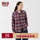 無(wú)印良品（MUJI） 女式 法蘭絨 襯衫領(lǐng) 長(cháng)袖襯衫女士襯衣內搭上衣純棉秋季新品女裝 紅色格紋 M （160/84A）