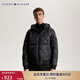 TOMMY HILFIGER秋冬男裝菱格絎縫休閑運動(dòng)合身保暖鑲邊連帽棉服夾克外套 黑色BDS L （推薦：150-165斤）