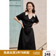 獨束大碼女裝撞色翻領(lǐng)抽繩收腰連衣裙女2025夏裝黑色休閑POLO裙子 赫本黑 3XL （尺碼：5）