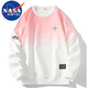 NASA MARVEL衛衣男春秋T恤圓領(lǐng)上衣美式運動(dòng)潮流漸變寬松打底衫 白粉 XL