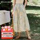 Olrain歐芮兒法式清新花色橡筋束腰花苞裙女夏季2025新款休閑裙子 花色 S 155/64A/S