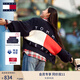 TOMMY JEANS【寬松燈籠袖】女裝美式學(xué)院風(fēng)純棉后背撞色V領(lǐng)針織開(kāi)衫外套 藏青白紅拼色C1G S   （推薦：100-115斤）