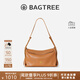 BAGTREE【明星同款】包包樹(shù)奶盒包植鞣皮單肩斜挎腋下通勤Hobo枕頭女士包 焦糖色-中號【磁吸拉鏈款】 高級小眾