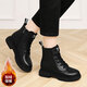卡瀾珊牛皮馬丁靴女2025秋冬新款女鞋粗跟短靴女皮鞋皮靴加絨棉鞋女靴子 黑色 真皮 5587-1（加絨） 38