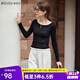 Olrain歐芮兒長(cháng)袖T恤女裝秋季新款時(shí)尚一字領(lǐng)高彈針織上衣 黑色（第二批次） M