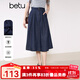 百圖betu女裝2025春季新款半身裙高腰中長款原色洗水牛仔裙女2502T63 深牛仔藍 L