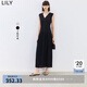 LILY夏新款女裝設(shè)計感學(xué)院風(fēng)百褶氣質(zhì)V領(lǐng)通勤長款高腰連衣裙 510黑 XL
