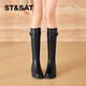 星期六棕色長(cháng)筒靴女2025新款爆款秋冬英倫風(fēng)厚底馬丁靴女高筒騎士靴單靴 黑色 37