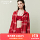 Gainreel歌瑞爾新復古回潮純棉本命年結婚情侶長(cháng)袖家居服套裝復古格紋可外穿睡衣 女裝 海棠紅 S