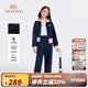 英氏（YEEHOO）兒童套裝女童外套褲子兩件套秋季童裝衣服綿柔秋裝女孩中大童裝 低調華章-深藍 【綿柔親膚】 160