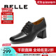 百麗（Belle）牛皮休閑粗高跟單鞋女商場(chǎng)同款簡(jiǎn)約單鞋3DFB1CM4 黑色 39 (245mm)