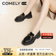 康莉（COMELY）厚底樂(lè )福鞋女春秋圓頭英倫風(fēng)通勤百搭小皮鞋 黑色/鱷紋牛皮 38 
