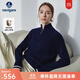 Navigare意大利小帆船寬松羊毛衫女士秋冬休閑半開(kāi)領(lǐng)毛衣100%羊毛針織衫女 海軍藍 L