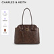 CHARLES&KEITH25秋新品大容量腰帶式手提單肩托特包生日禮物CK2-30271614 Distressed Coffee咖啡色 XL