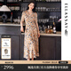 歌力思（ELLASSAY）春季新款真絲彈力印花茶歇裙優(yōu)雅收腰連衣裙女EWE351Y14700 駝混搭 L