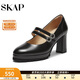 圣伽步（SKAP）高跟鞋女士粗跟百搭淺口瑪麗珍單鞋