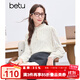 百圖betu女裝冬季新款襯衫絨感提花蕾絲半門(mén)筒套頭襯衫女2411T57 米白 L