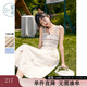 紫涵（ZIHAN）紫涵波浪邊吊帶裙女夏季新款法式甜美風(fēng)設計感條紋打攬連衣裙 米金 XL
