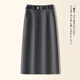 灰色毛呢半身裙女秋冬季2025新款高腰顯瘦直筒裙中長(cháng)款a字包臀裙 灰色-贈腰帶 S (26)