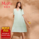 曼妮芬V領(lǐng)短泡泡袖裙裝舒適60支100%純棉睡裙女士寬松親膚家居服起居服 綠色 L (165) 適合106-125斤