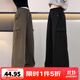 優(yōu)優(yōu)1點(diǎn)（Yoyo one）女童工裝褲春秋新款秋季兒童黑色褲子運動(dòng)褲女大童闊腿褲 15063黑色【純棉闊腿褲】 160