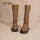卓詩(shī)尼黑色靴子長(cháng)筒靴冬季女2026新款加絨高筒女款長(cháng)靴復古褲管靴 黃棕色 35