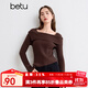 百圖betu女裝秋季新款毛針織衫一字領(lǐng)不規則截短式針織衫2409T21 磚紅 L