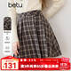 百圖（betu）女裝2025年秋季新款半身裙學(xué)院風(fēng)百搭格紋A字壓褶短裙裙子2509T76 咖格 L