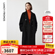 朗姿【尖貨補單】純羊毛法式收腰中長(cháng)款毛呢外套大衣女西裝領(lǐng)冬季新款 黑色2 M