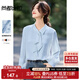 尚都比拉優(yōu)雅氣質(zhì)輕熟時(shí)尚飄帶領(lǐng)襯衫女長(cháng)袖雪紡衫通勤百搭上衣 灰藍色  L