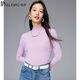 帕羅秋冬新款100%綿羊毛女士針織毛衣半高領(lǐng)打底純色百搭羊毛衫 紫色 L 165/105