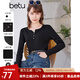 百圖betu女裝春季新款T恤V領正肩長袖顯瘦上衣修身T恤女2401T17 黑色 L