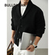 BULLDAMAN老錢(qián)風(fēng)針織開(kāi)衫男2025冬季新款青果領(lǐng)加厚休閑通勤風(fēng)短款毛衣外套 黑色 L