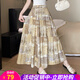 歐貝汐復古印花民族風(fēng)半身裙女2026夏季高腰直筒休閑a字傘裙 卡其色 XL