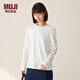 無印良品（MUJI）女式 雙羅紋編織 圓領長袖T恤 上衣打底衫女裝25年秋季 白色 S (155/80A)