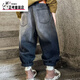 NAOISKEY?腦斯基胖男童牛仔褲春秋款褲子2025新款中大童加肥加大碼長(cháng)褲青少年潮品 漸變色潮品【黑灰牛仔褲】 【有色差慎拍】 140 建議體重75-90斤