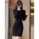 蔻伊婭（Kouyiya）品牌女裝新品針織連衣裙女秋冬季2025冬季打底修身包臀毛衣裙子女 黑色 S