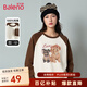 班尼路長(cháng)袖t恤女裝重磅純棉撞色設計感上衣服女生潮流休閑寬松2025新款 咖#BL兩只色塊小狗 【純棉100%】 M