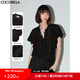 COCOBELLA靜奢風(fēng)提花織金波點(diǎn)人絲襯衫女飄帶領(lǐng)襯衣SR3027-2 黑金波點(diǎn) M