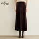 伊芙麗（eifini）伊芙麗簡(jiǎn)約顯瘦精致感小魚(yú)尾開(kāi)衩絲絨長(cháng)半裙冬季新款女裙子 棕色 M /160/64A/