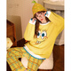 宮蝶【蓄熱型】海綿寶寶秋冬睡衣女加厚半邊絨保暖卡通家居服套裝