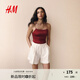 H&M女士休閑褲2025年夏季新款亞麻混紡抽繩短褲1259172 白色 S 160/72