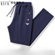KECK輕奢高檔純棉運動(dòng)休閑褲男士寬松秋冬新款加絨加厚印花直筒褲子潮 藍色/直筒 春秋款 M 【 建議80-95斤 】