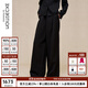 例外（EXCEPTION）新中式女裝春季褲子冉竹絲麻彈力橡筋寬松闊腿褲 黑色 S