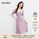 珂萊蒂爾【冰絲面料】女裝夏通勤氣質(zhì)撞色娃娃領(lǐng)連衣裙 淡紫 M