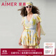 愛(ài)慕半夏清光連體帶袖裙式泳衣AM689752 黃色印花YH2 170