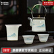 景德鎮茶具陶瓷描金整套家用送禮茶壺套組中式玲瓏茶壺8頭茶杯高檔禮盒 千里江山-日玲瓏提梁壺套裝